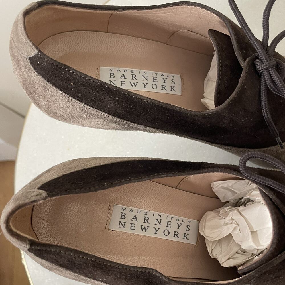 Barney’s New York Brown Suede Lace up Heeled Oxford Shoes Stilettos Sz 40 / Sz 9 - Picture 7 of 16